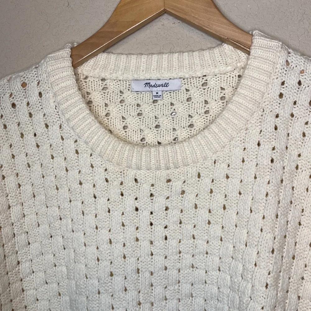 Madewell Basketweave-Stitch Cream Sweater M - Picture 9 of 10